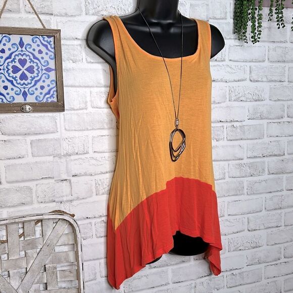 New York & Company Orange Color block Asymmetrical Tank Top Boho Hippie Small - Picture 4 of 7